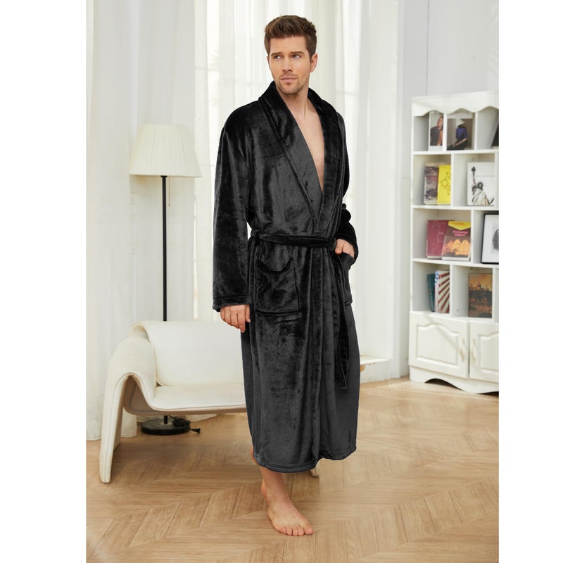 U2SKIIN Mens Fleece Robe Plush Collar Shawl Bathrobe(Black,2XL/3XL) - Image 5